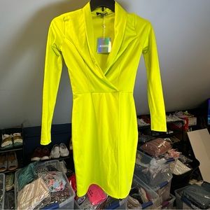 Misguided Tall Long Sleeve Blazer Dress Neon Green Size‎ 2 US